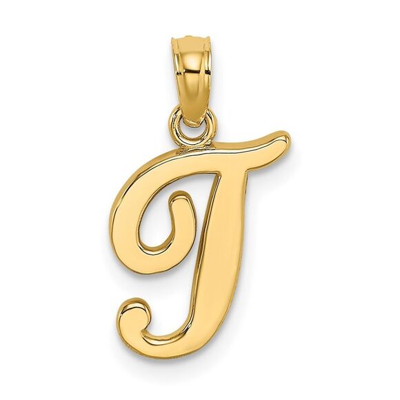 10K Yellow Gold Polished T Script Initial Charm - Picture 1 of 9
